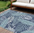 8' X 10' Navy Blue Sky Blue And Ivory Palm Leaf Indoor Outdoor Area Rug - Navy Blue, Sky Blue, Ivory