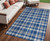 5' X 8' Navy and Ivory Plaid Washable Non Skid Indoor Outdoor Area Rug