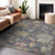 3' X 5' Blue Charcoal And Gold Floral Washable Indoor Outdoor Area Rug