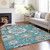 3' X 5' Teal Blue Taupe And Gray Floral Medallion Washable Indoor Outdoor Area Rug