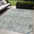 5' X 8' Artichoke Green Denim Blue And Silver Floral Washable Indoor Outdoor Area Rug