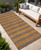 8' Runner Brown and Tan Striped Washable Non Skid Indoor Outdoor Runner Rug