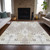 5' X 8' Ivory Beige And Taupe Ikat Washable Indoor Outdoor Area Rug