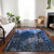 3' X 5' Navy Blue And Denim Blue Abstract Washable Indoor Outdoor Area Rug