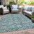 3' X 5' Teal Blue Gray And Gold Floral Washable Indoor Outdoor Area Rug