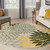 5' Green Yellow Ivory And Dark Green Round Floral Indoor Outdoor Area Rug