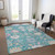 3' X 5' Teal Blue Pink And Ivory Floral Washable Indoor Outdoor Area Rug