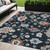 5' X 8' Black Blue And Ivory Floral Washable Indoor Outdoor Area Rug