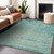 3' X 5' Teal Blue And Wheat Abstract Washable Indoor Outdoor Area Rug