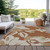 5' X 8' Terra Cotta And Beige Floral Washable Indoor Outdoor Area Rug