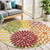 5' Red Yellow Green Orange And Ivory Round Floral Indoor Outdoor Area Rug