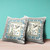 18" x 18" Off White Bird Blown Seam Floral Indoor Outdoor Throw Pillow