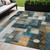 5' X 8' Teal Blue Gray And Gold Geometric Washable Indoor Outdoor Area Rug