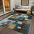 5' X 8' Teal Blue Gray And Gold Geometric Washable Indoor Outdoor Area Rug