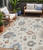 5' X 8' Ivory Brown And Blue Floral Washable Indoor Outdoor Area Rug