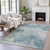 5' X 8' Teal Blue And Beige Abstract Washable Indoor Outdoor Area Rug