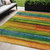 5' X 8' Green Teal Blue And Copper Striped Washable Indoor Outdoor Area Rug