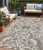5' X 8' Taupe And Ivory Damask Washable Indoor Outdoor Area Rug