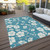 3' X 5' Turquoise Ivory And Gray Floral Washable Indoor Outdoor Area Rug