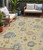 5' X 8' Gold Brown And Blue Floral Washable Indoor Outdoor Area Rug