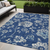 5' X 8' Navy Blue And Gray Floral Washable Indoor Outdoor Area Rug