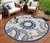 8' Blue And Gray Round Floral Indoor Outdoor Area Rug - 880016488418