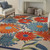 4' X 6' Ivory Blue and Orange Floral Non Skid Indoor Outdoor Area Rug - Ivory, Blue, Orange