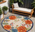 8' Ivory Orange and Blue Round Floral Indoor Outdoor Area Rug