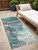 8' Runner Teal Abstract Washable Non Skid Indoor Outdoor Runner Rug Transitional Style - Teal Blue Color