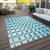 5' X 8' Teal Blue And Ivory Geometric Washable Indoor Outdoor Area Rug Transitional Style - Teal Blue, Ivory Color