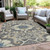 5' X 8' Beige And Charcoal Damask Washable Indoor Outdoor Area Rug