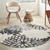 5' Black And White Round Floral Indoor Outdoor Area Rug - Black, White
