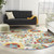 8' Ivory Green Red And Yellow Round Floral Indoor Outdoor Area Rug