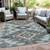3' X 5' Teal Blue And Charcoal Tribal Washable Indoor Outdoor Area Rug