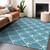 3' X 5' Teal Blue And Ivory Geometric Washable Indoor Outdoor Area Rug Transitional Style - Teal Blue, Ivory Color