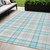 5' X 8' Aqua And Gray Plaid Washable Indoor Outdoor Area Rug