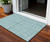 3' X 5' Teal Blue And Ivory Striped Washable Indoor Outdoor Area Rug