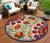 8' Navy Blue Beige Green Blue And Red Round Floral Indoor Outdoor Area Rug - Navy Blue, Beige, Green, Blue, Red