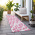 8' Runner Pink and Ivory Abstract Washable Non Skid Indoor Outdoor Runner Rug