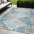 5' X 8' Teal Blue And Beige Geometric Washable Indoor Outdoor Area Rug - Teal Blue, Beige