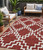 5' X 8' Brick Red And Ivory Geometric Washable Indoor Outdoor Area Rug