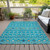 5' X 8' Teal Blue Ivory And Gold Geometric Washable Indoor Outdoor Area Rug - Teal Blue, Ivory, Gold