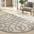8' Cream And Gray Round Trellis Indoor Outdoor Area Rug