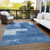 3' X 5' Navy Blue And Sky Blue Geometric Washable Indoor Outdoor Area Rug Transitional Style - Navy Blue, Sky Blue Color