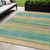 5' X 8' Artichoke Green Peach And Teal Blue Striped Washable Indoor Outdoor Area Rug