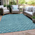 3' X 5' Teal Blue And Ivory Geometric Washable Indoor Outdoor Area Rug Transitional Style - Teal Blue, Ivory Color