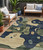 5' X 8' Navy Blue Gold And Olive Green Abstract Washable Indoor Outdoor Area Rug