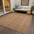 3' X 5' Rust Beige And Linen Striped Washable Indoor Outdoor Area Rug