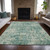 3' X 5' Teal Blue And Beige Abstract Washable Indoor Outdoor Area Rug