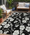 5' X 8' Black Ivory And Gray Floral Washable Indoor Outdoor Area Rug